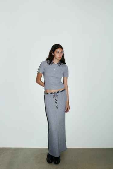 CONTRAST POLO TOP - Grey by Zara - Image 0