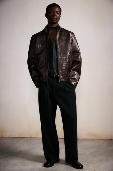 EMBOSSED LEATHER JACKET - Brown by Zara