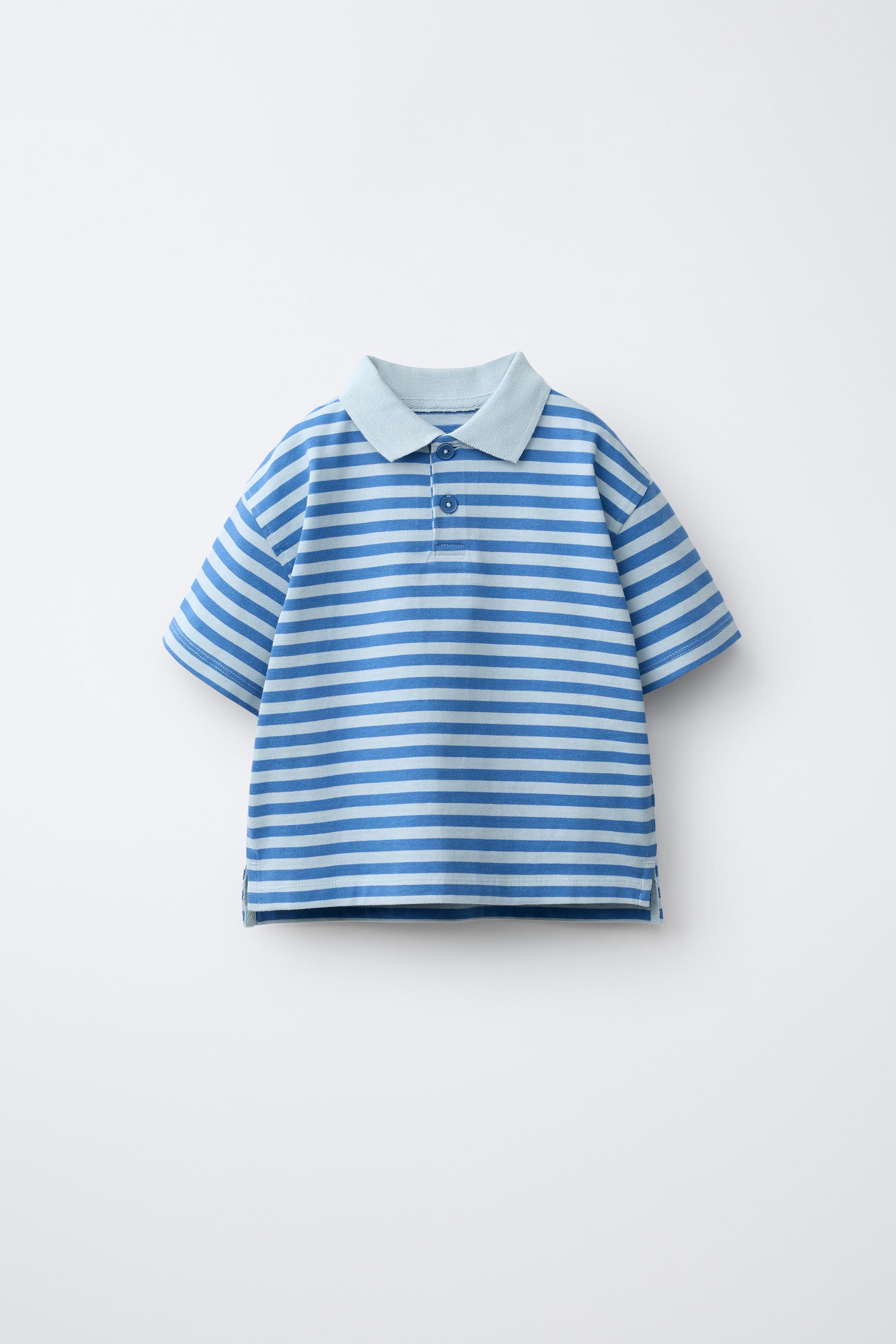STRIPED POLO SHIRT — Blue