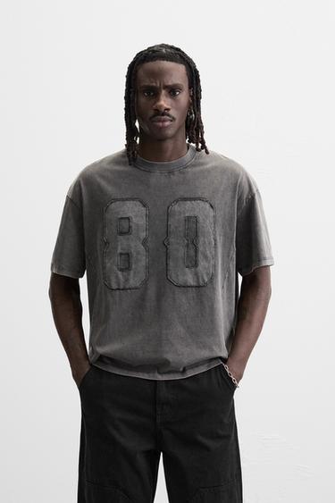 WASHED PATCH T-SHIRT - Dark anthracite by Zara - Image 1
