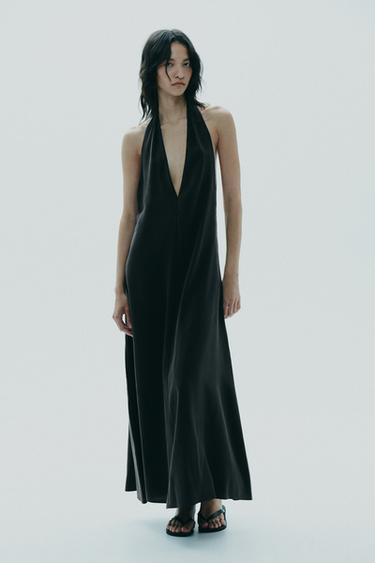 VESTIDO MIDI HALTER LAZADA - Negro de Zara