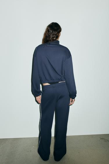 PANTALON MOLLETON LARGE DENTELLE - Bleu marine de Zara - Image 4
