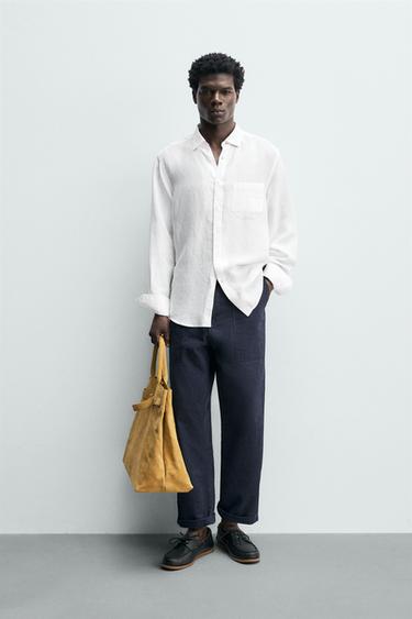 CAMISA REGULAR FIT LINO - LYOCELL - Blanco de Zara - Imagen 0
