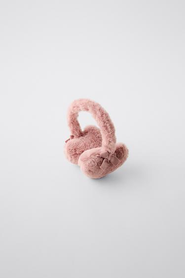 Zara FAUX FUR HEART EAR MUFFS WITH BOWS - Dusty pink - Image 0