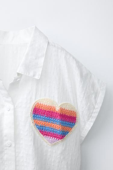CHEMISE À NŒUD ET PIÈCE CŒUR - Blanc cassé de Zara - Image 2