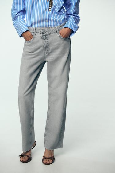 JEAN Z.09 DROIT CHEVILLE TAILLE HAUTE CEINTURE CROISÉE - Gris clair de Zara