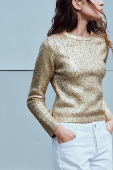 Zaras STICKAD TRÖJA MED FOIL - 
