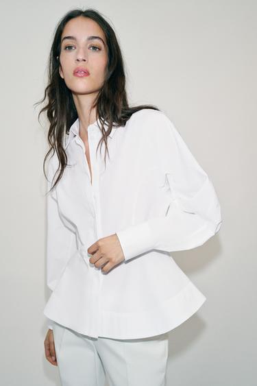CAMISA POPELÍN PEPLUM - Blanco de Zara