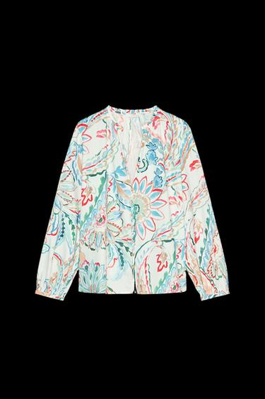 POPELINBLUSE MIT PRINT - Weiss/Türkis von Zara - Bild 0