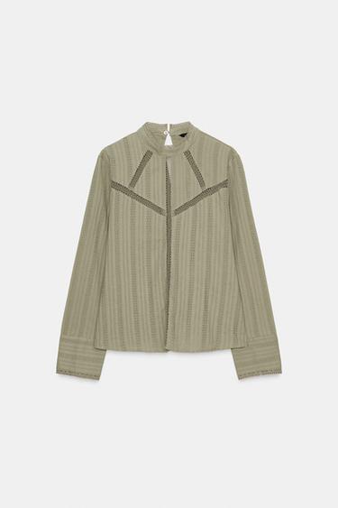 ROMANTIC LACE TRIM SHIRT - mid khaki by Zara - Image 4