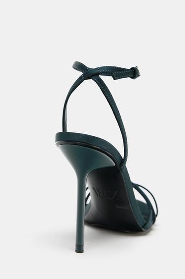SATIN-EFFECT STRAPPY HEELED SANDALS - Deep Blue by Zara - Image 6