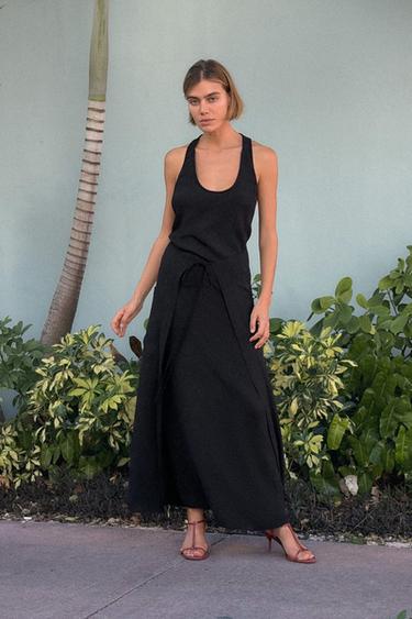 Zara FLOWY TEXTURED DRESS - Black - Image 0