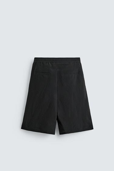 STRIPED JACQUARD FLOWING BERMUDA SHORTS - Black by Zara - Image 7