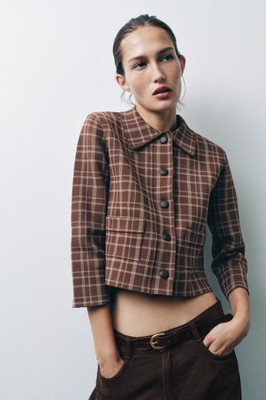 CHECK CARDIGAN - Brown / Ecru by Zara