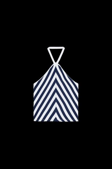 STRIPED HALTER TOP - White / Navy by Zara - Image 0