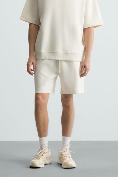 Zara TECHNICAL INTERLOCK SHORTS - Oyster-white
