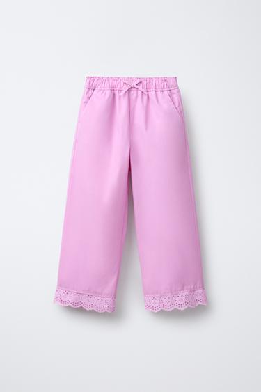 STRAIGHT-LEG LACE TRIM TROUSERS - Pink by Zara