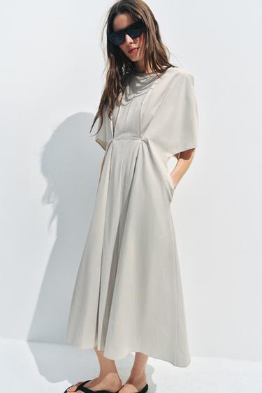 ПЛАТЬЕ ИЗ ПОПЛИНА СО СКЛАДКАМИ — ZW COLLECTION — СВЕТЛО-СЕРЫЙ от Zara