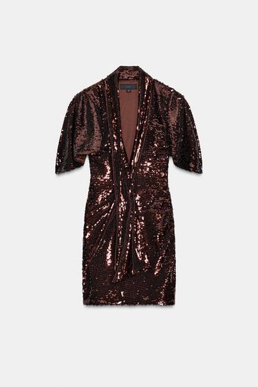 SHORT SEQUINNED DRESS - Mink by Zara