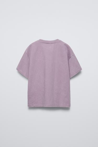 T-SHIRT EFFET DÉLAVÉ AVEC STRASS - Violet de Zara - Image 1