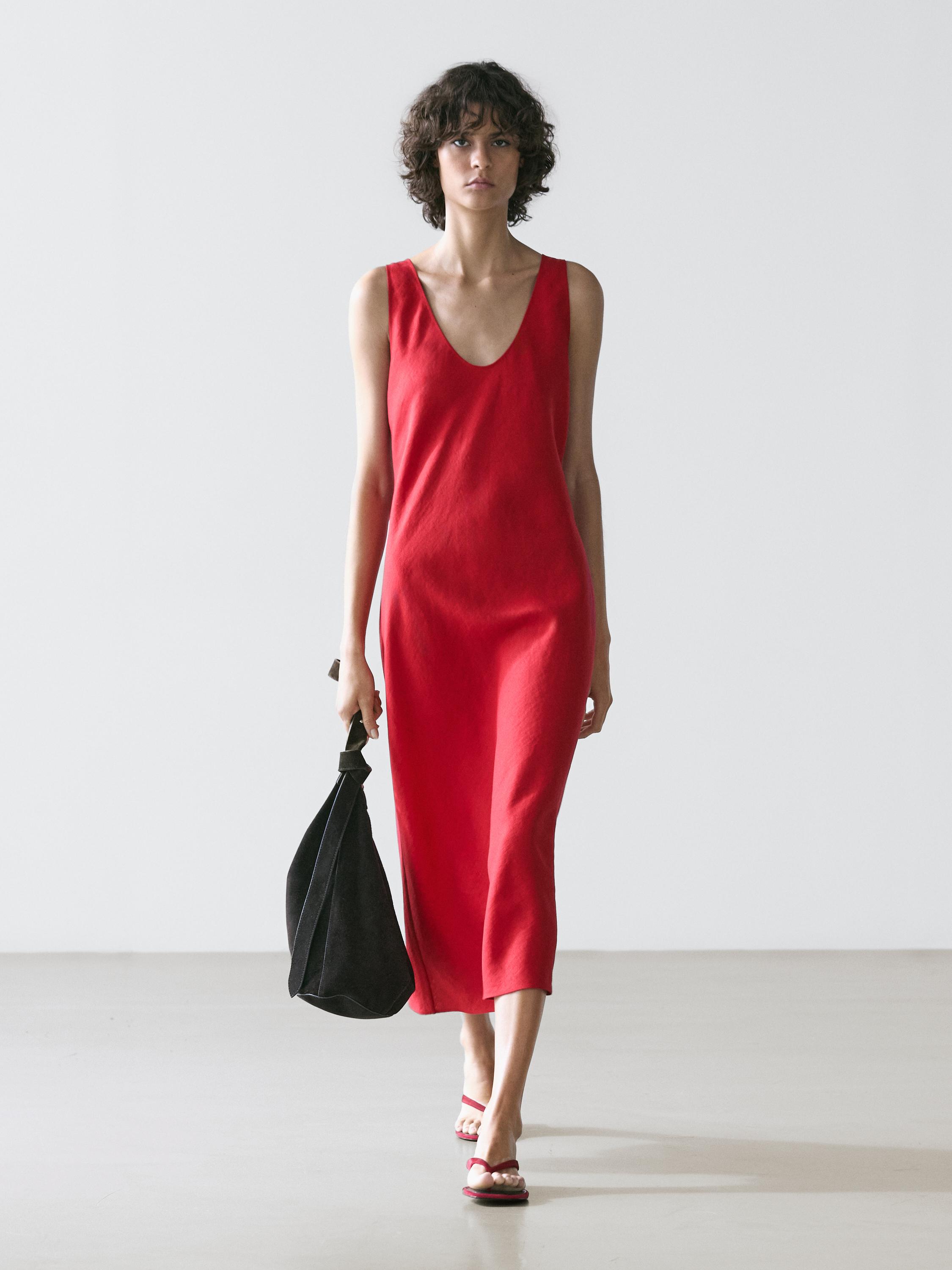 100% linen strappy midi dress
