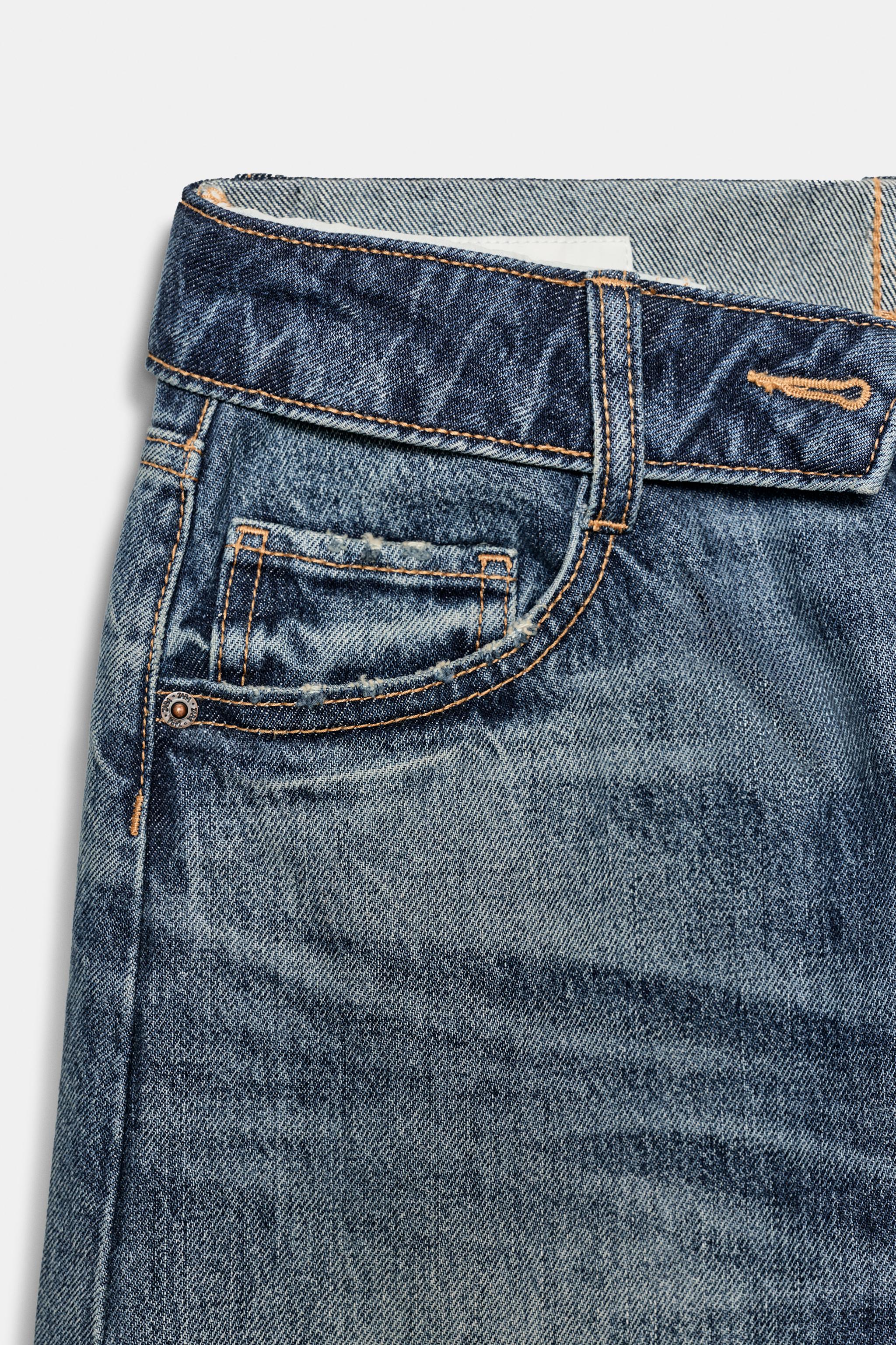 TRF ミッドライズ折り返しウエストデニムパンツ - ライトブルー | ZARA