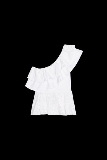 Zara ASYMMETRIC EMBROIDERED TOP - White - Image 0