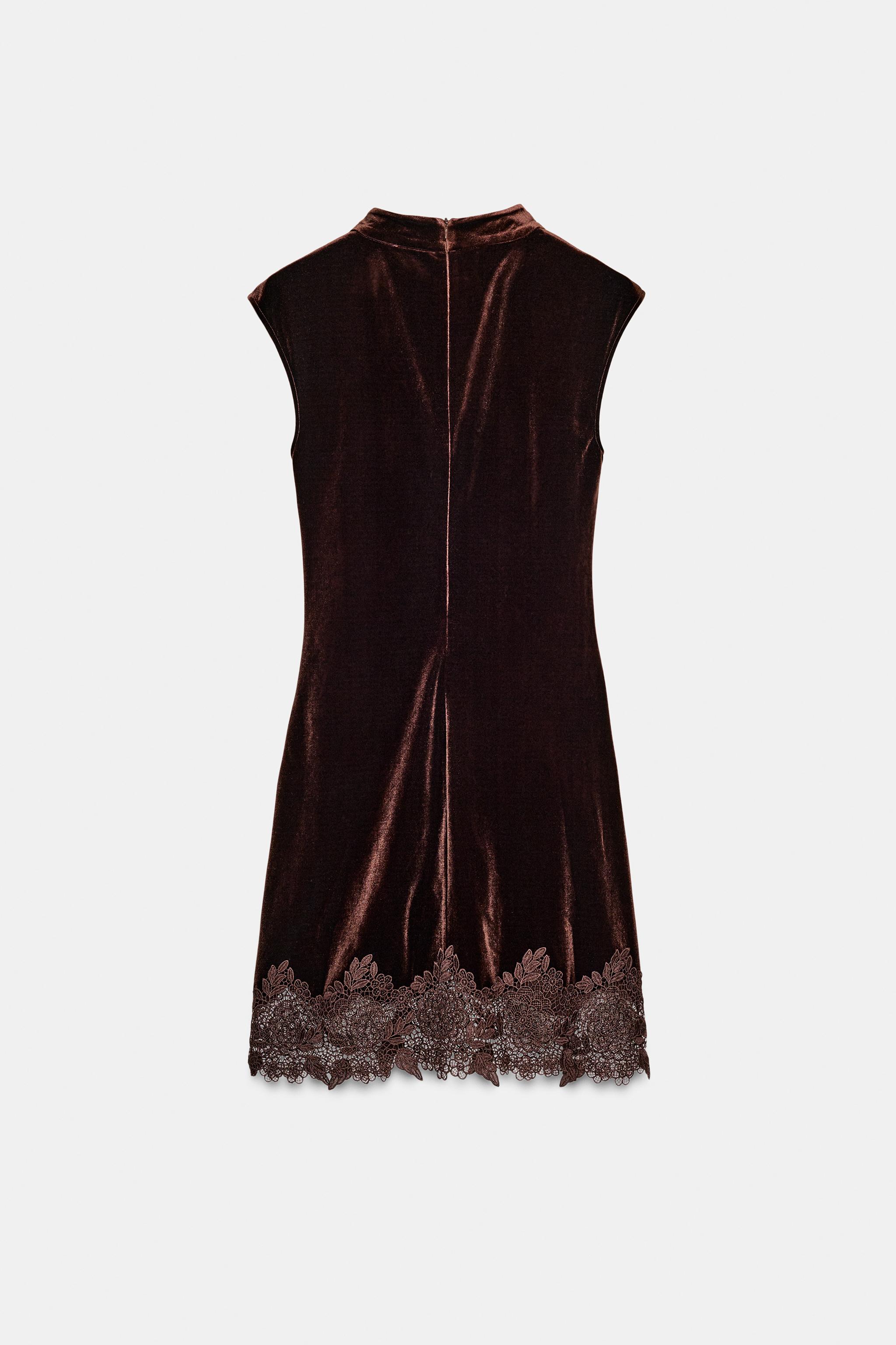 VELVET LACE DRESS - Dark brown | ZARA Australia