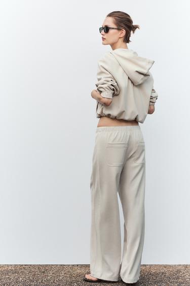 TEXTURED WIDE-LEG TROUSERS - Ecru by Zara - Image 3
