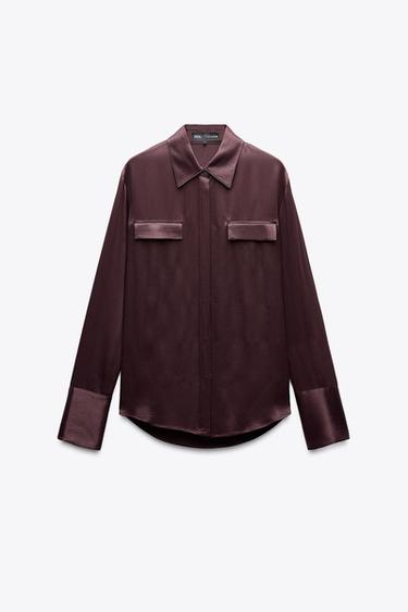 ZW COLLECTION SATIN SHIRT - Burgundy by Zara