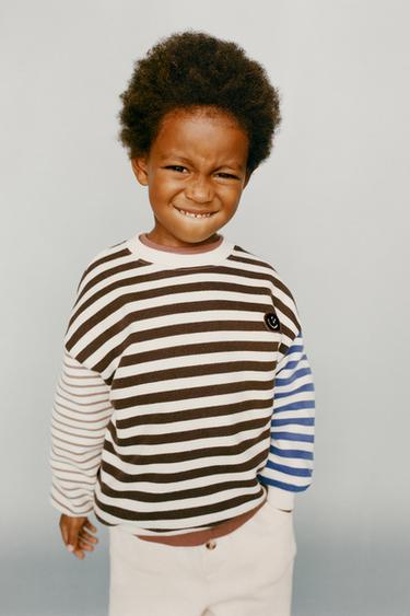 Zara STRIPED SWEATSHIRT WITH FACE PATCH - Multicolored