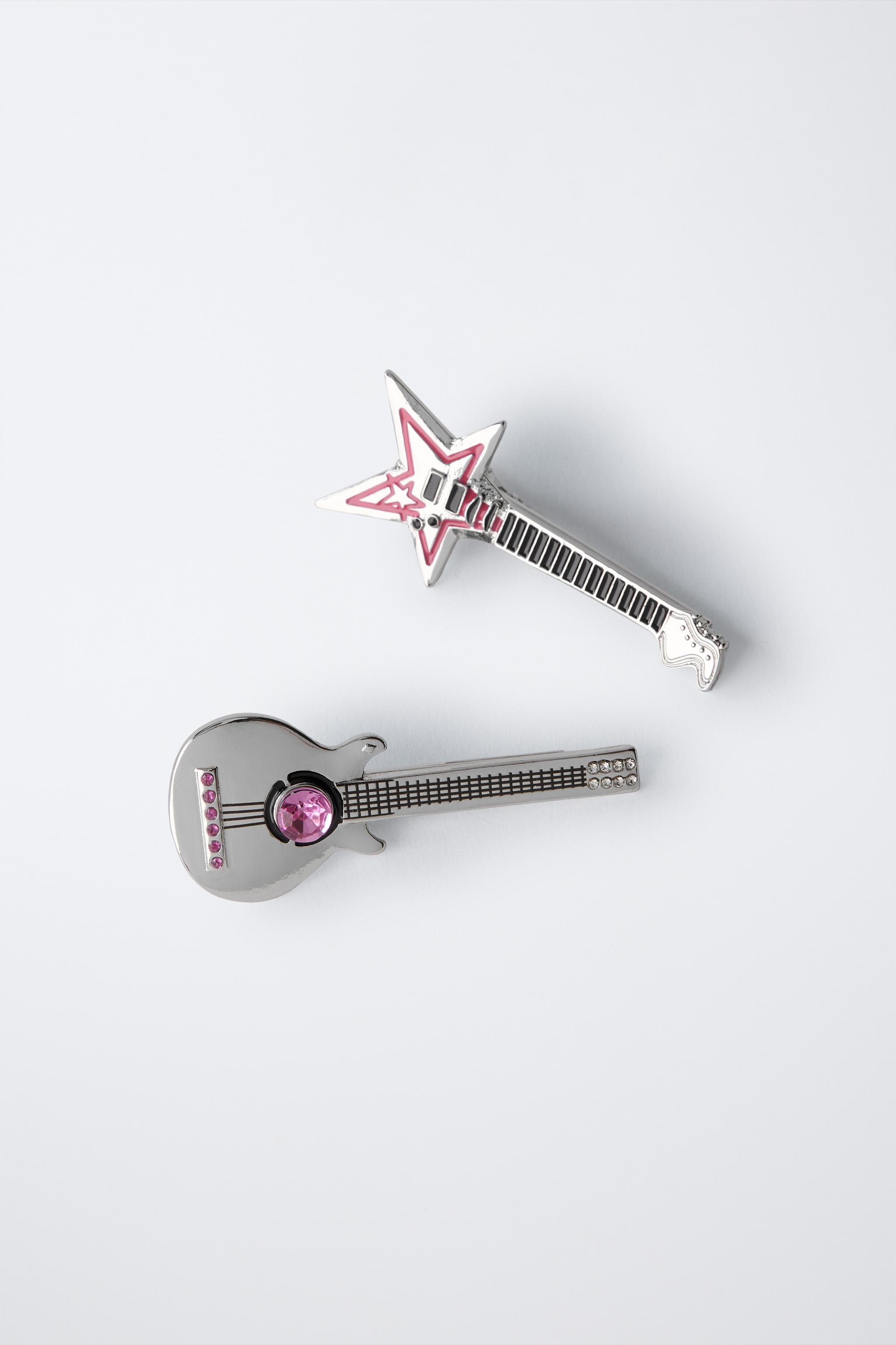 PACK OF TWO POP STAR GUITAR HAIR CLIPS - Silver | ZARA