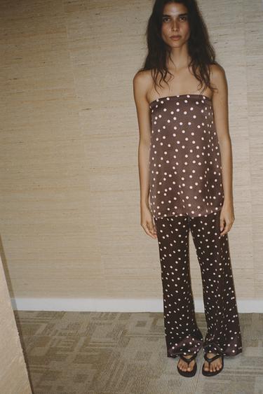PANTALÓN SATINADO TIRO ALTO - Marrón / Crudo de Zara