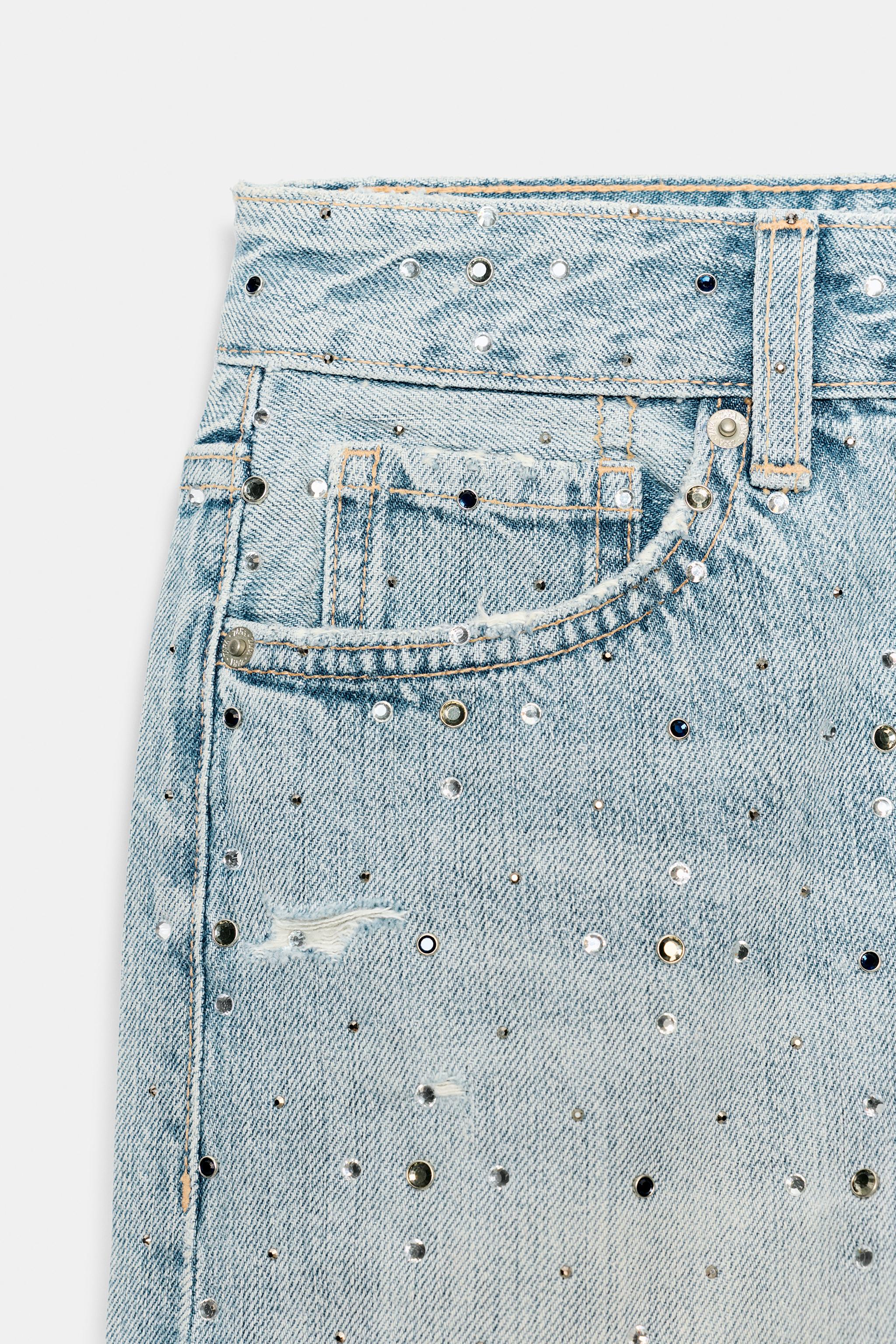 Женские шорты Zara TRF MID-RISE EMBELLISHED DENIM SHORTS — фото 7