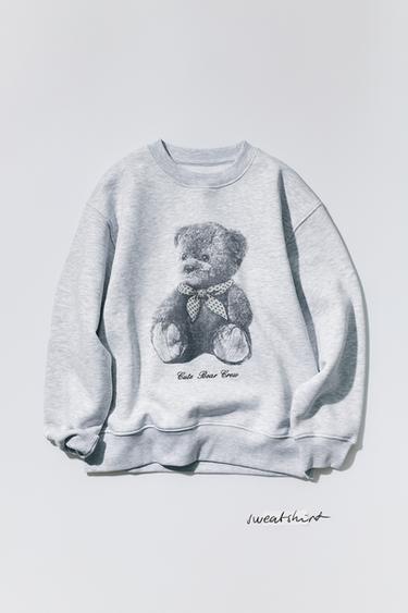 Zara BEAR PRINT SWEATSHIRT - Gray marl