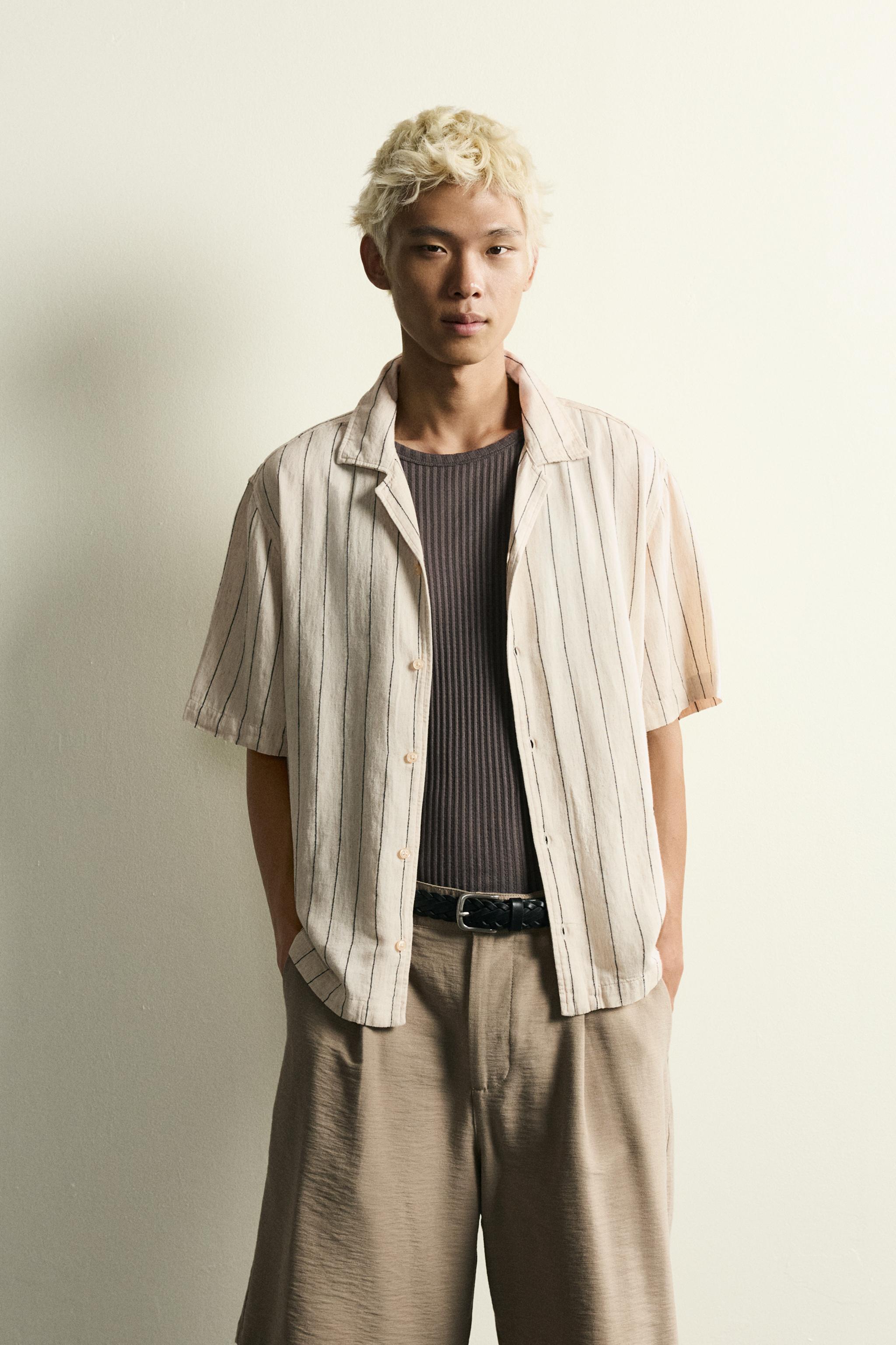 RELAXED FIT EMBROIDERED STRIPE SHIRT - Ecru | ZARA United States
