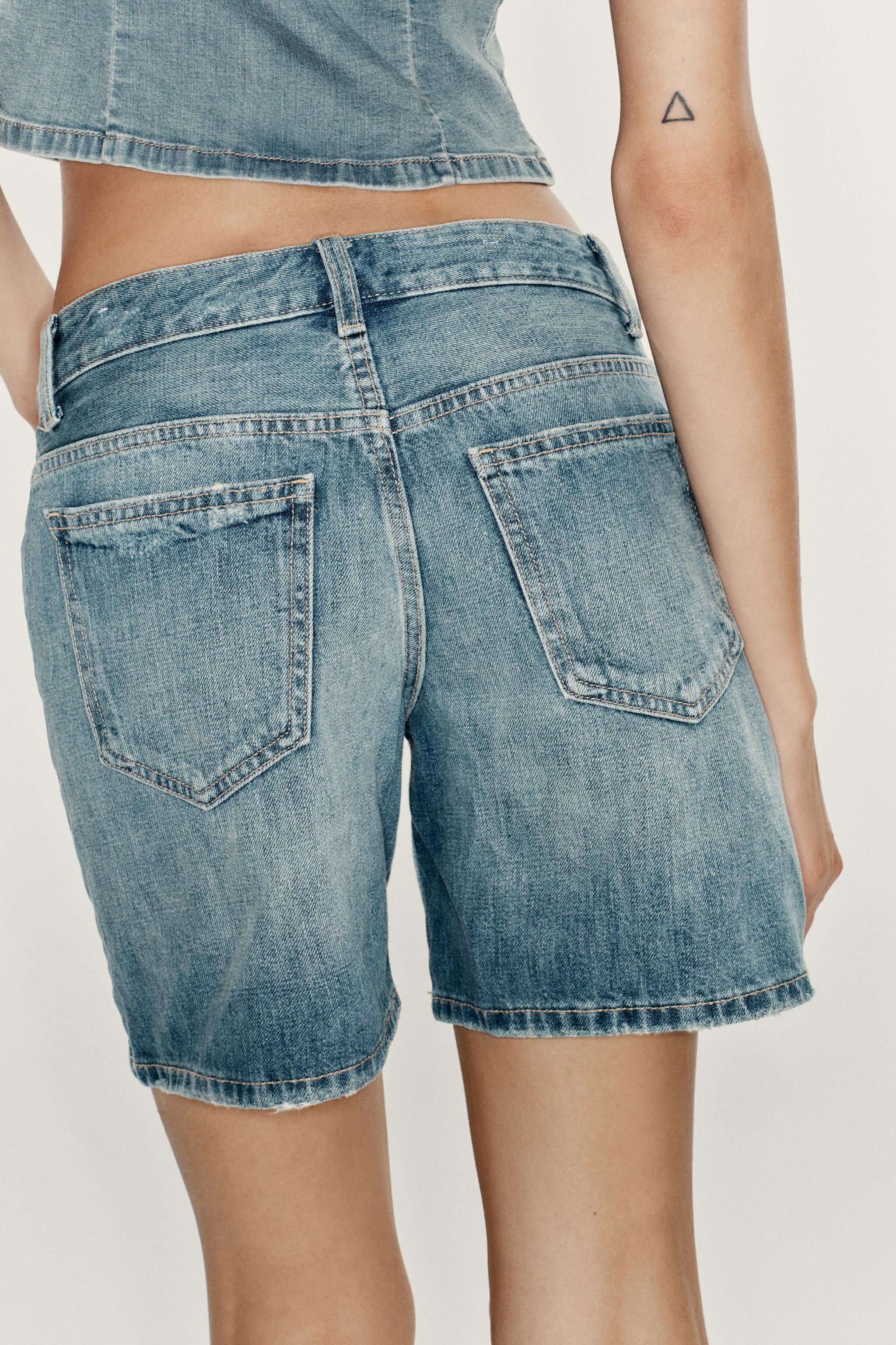 Женские шорты Zara REGULAR FIT MID-RISE DENIM SHORTS — фото 4