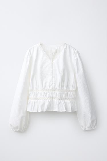 ROMANTIC ELASTICATED SHIRT - Oyster-white by Zara