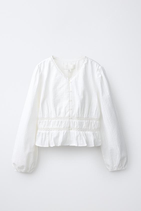 ROMANTIC ELASTICATED SHIRT - Oyster-white by Zara - Image 0