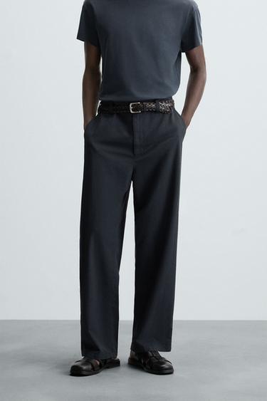 REGULAR FIT TEXTURED TROUSERS - Navy blue by Zara