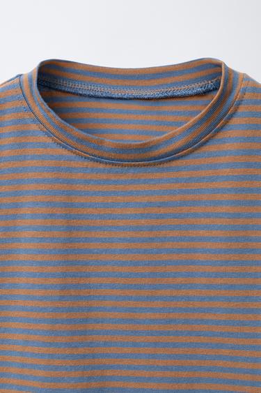 T-SHIRT IMPRIMÉ À RAYURES - Marron-Bleu de Zara - Image 2