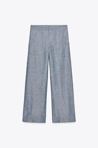 ZW COLLECTION LINEN BLEND WIDE-LEG TROUSERS - Blue by Zara - Image 7