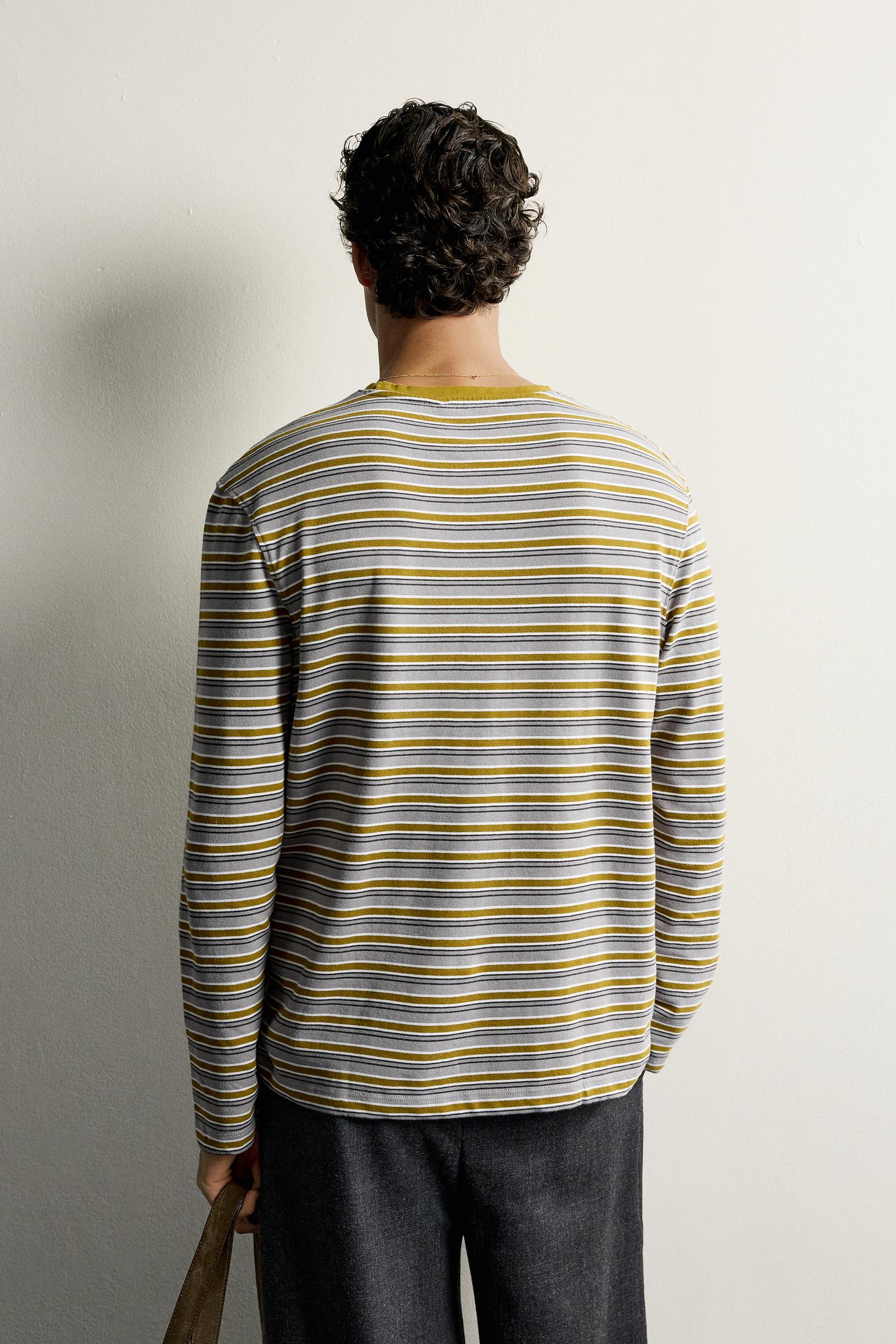 Мужская футболка Zara Regular Fit Striped Jacquard, цвет: Оливковый зелёный — фото 3