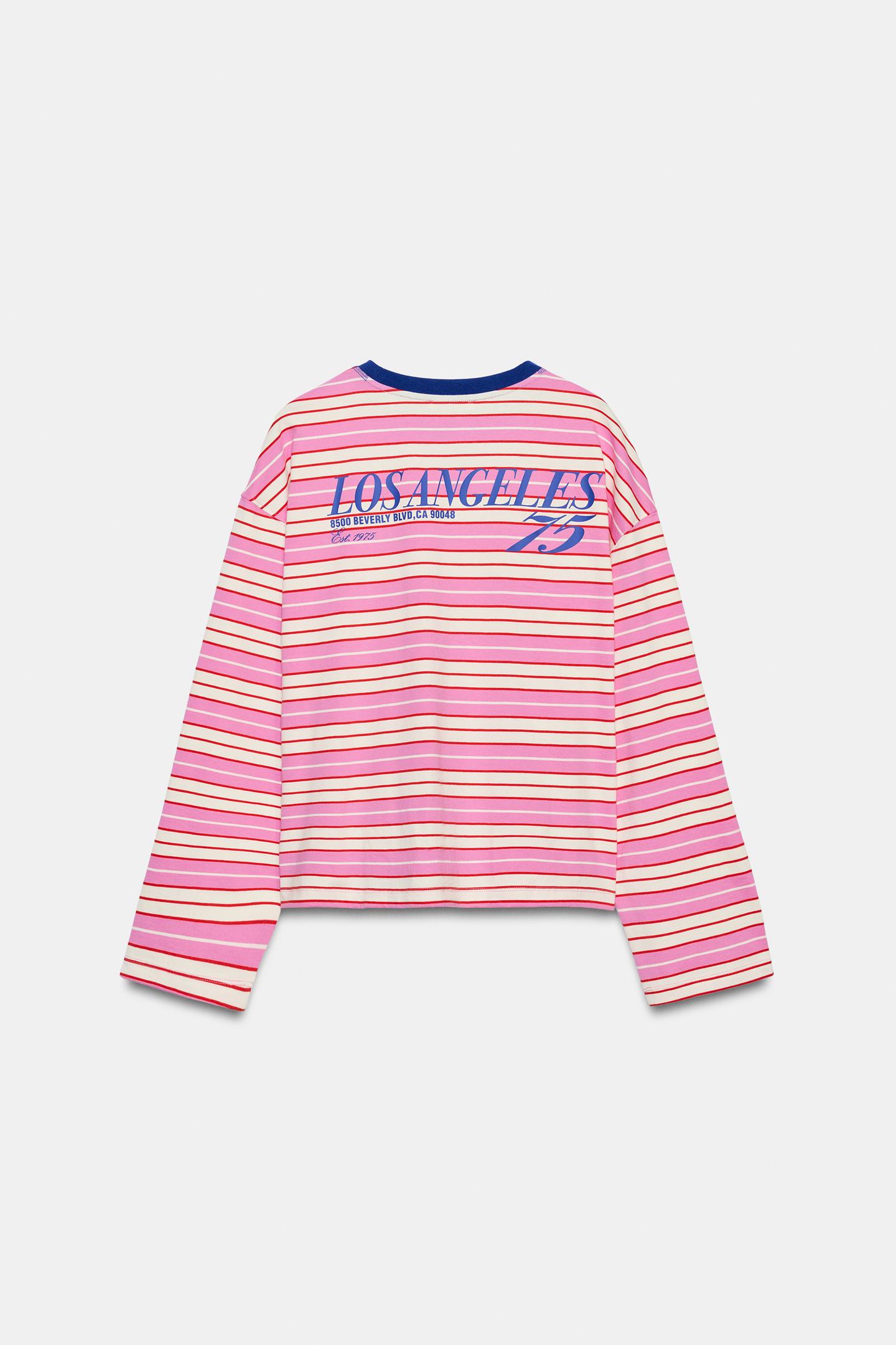 Женская футболка Zara Striped Text, цвет: Розовый / Белый — фото 7