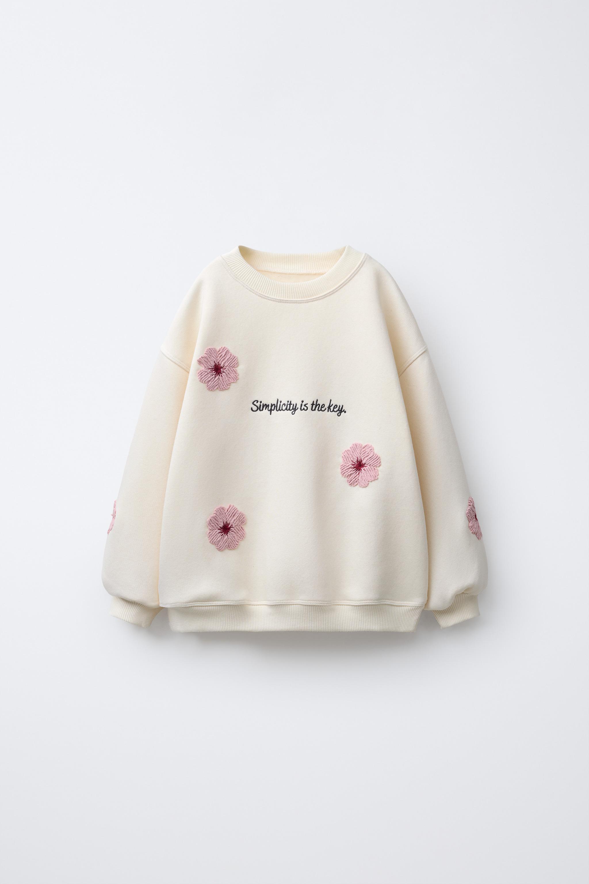 EMBROIDERED FLORAL SWEATSHIRT - Ecru | ZARA United States