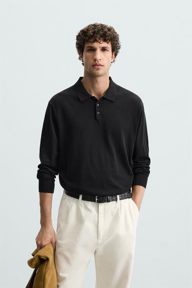 KNIT COTTON - SILK POLO SHIRT - Black by Zara