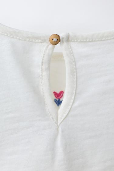 T-SHIRT BRODÉ FLEURS - Écru clair de Zara - Image 3