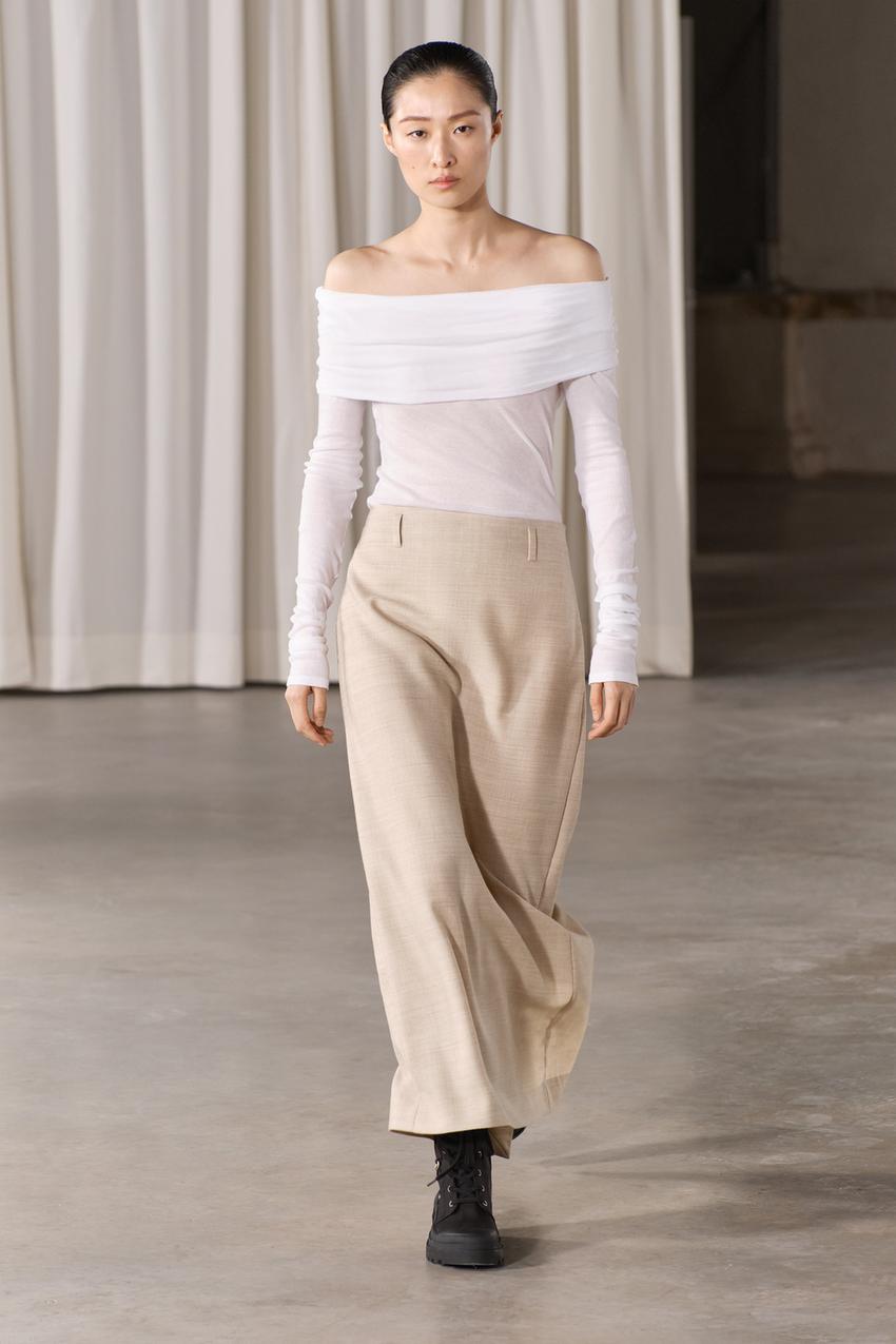 ZW COLLECTION ウールブレンド ペンシルスカート - サンド | ZARA  