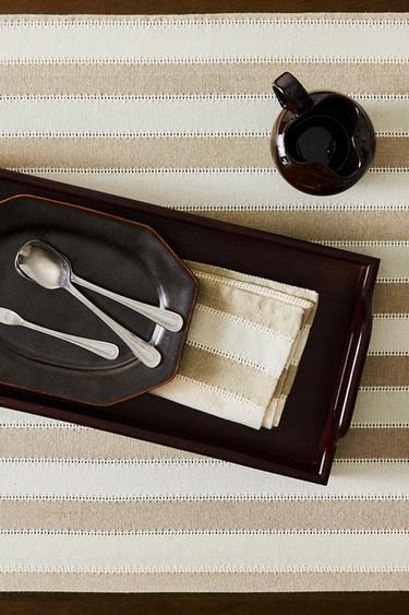 STRIBET BORDLØBER MED BLONDEKANT - Grønlig fra Zara