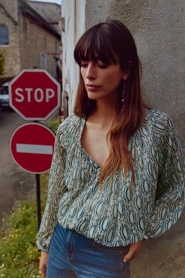 METALLIC THREAD PRINT BALLOON TOP - Multicoloured by Zara